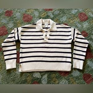 NICOLE MILLER IVORY BLACK STRIPED V NECK COLLAR BRETON STYLE SWEATER NO FLAWS, M